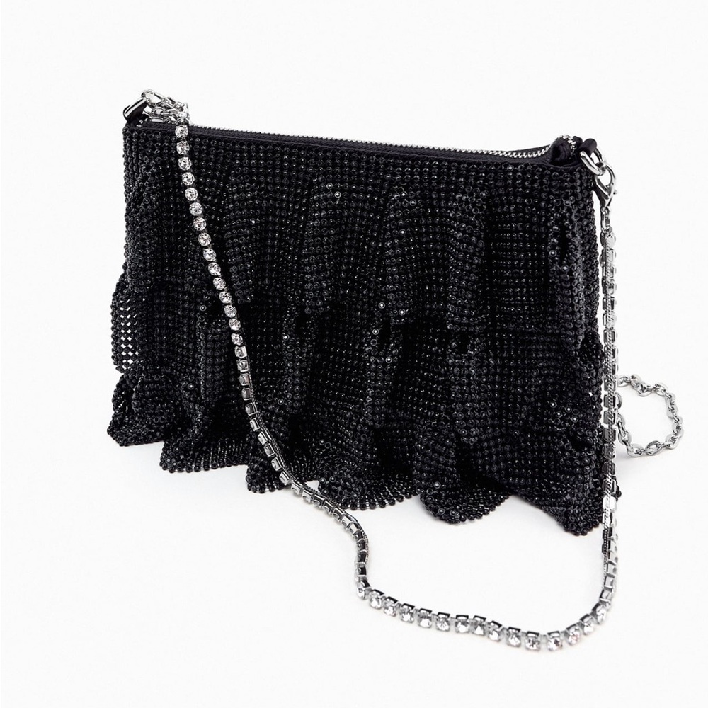 Zara ruffled black rhinestone bag